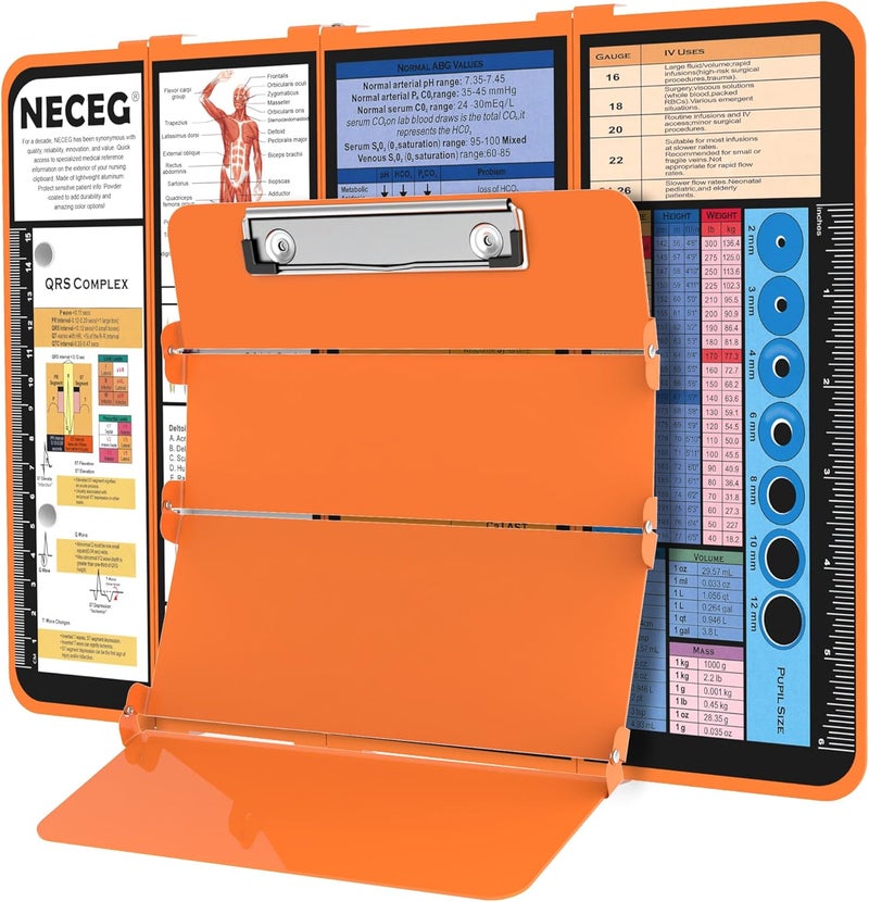 NECEG Nursing Clipboard Foldable-4 Layers Aluminum Nurse Foldable Clipboard Nursing Medical Edition Cheat Sheets, Pocket Size Pen Clip for Nurses Students School and Doctors-Orange Christmas Gifts Idea - Image 1